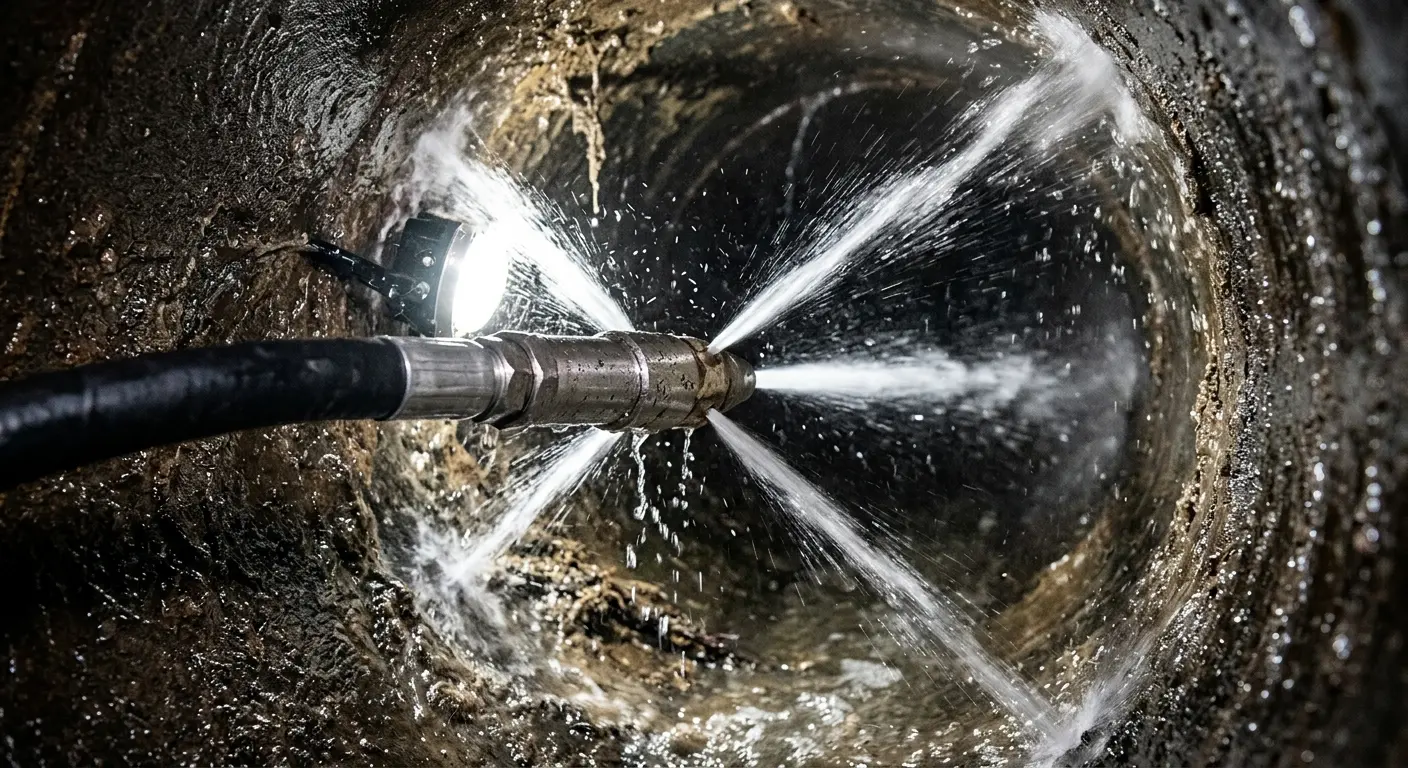 High-pressure hydro jetting nozzle cleaning sewer pipe for Storm Drain Cleaning in Springfield